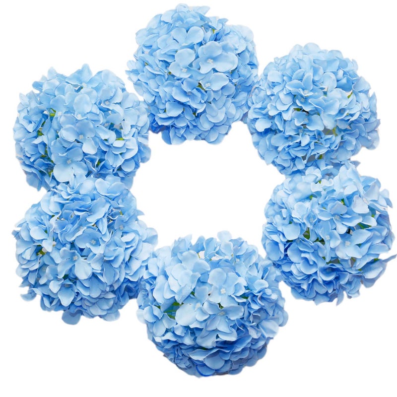 DuHouse Artificial Hydrangea Silk Flower Heads with Stem Fake Blue Hydrangea Bigger Flowers for Wedding Home Garden Centerpiece Pack of 6 - Image 1